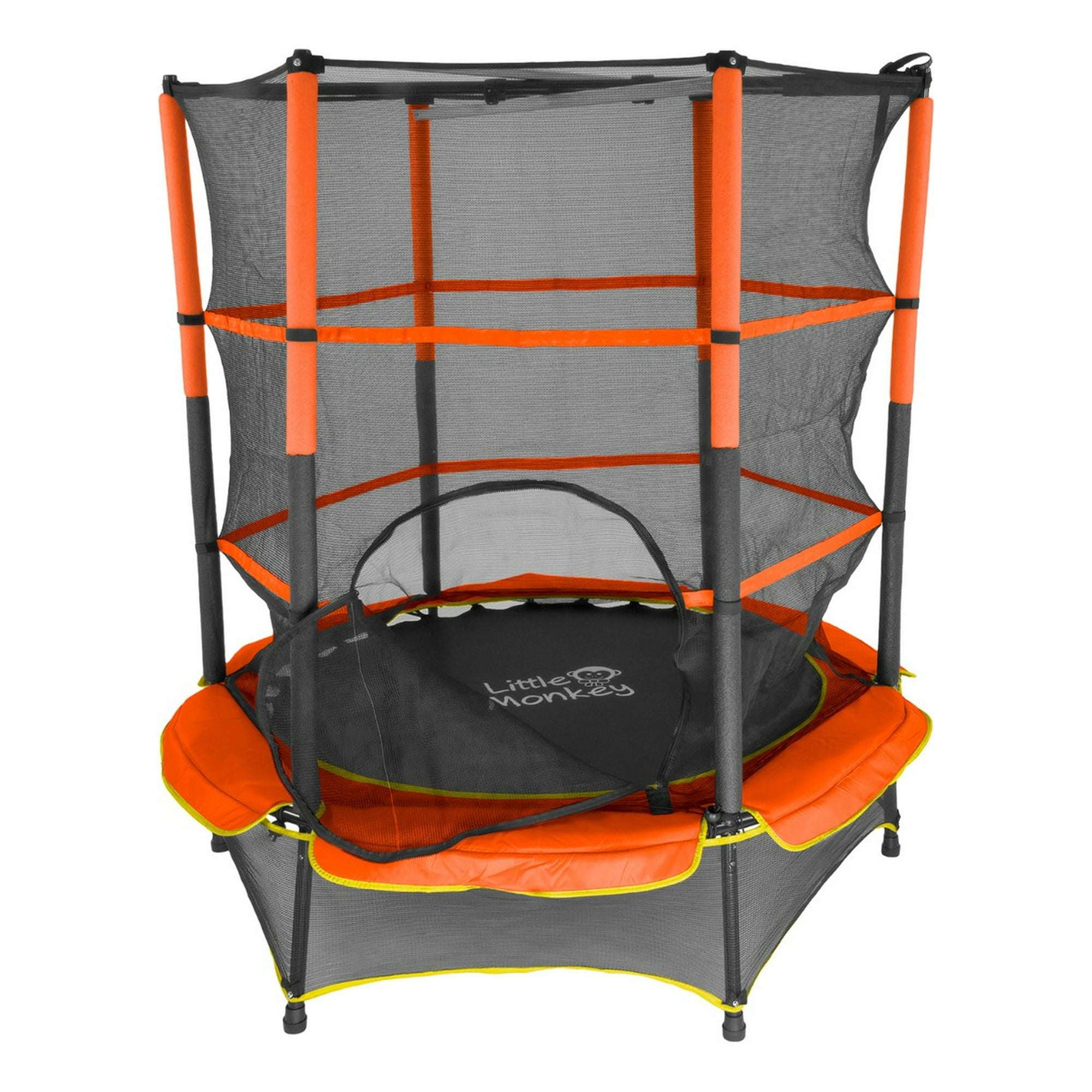 Little Monkey - Cama Elástica 1.4mts Niños Malla Protectora Naranja Lona Negra