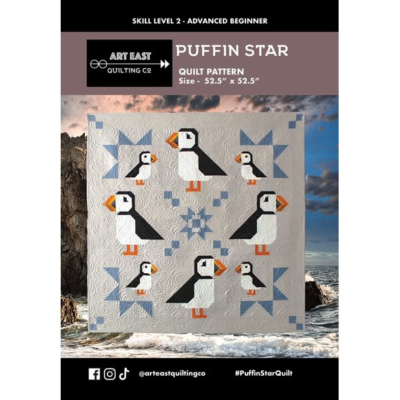 Patrón de quilt Puffin Star de Art East 133 x 133 cm