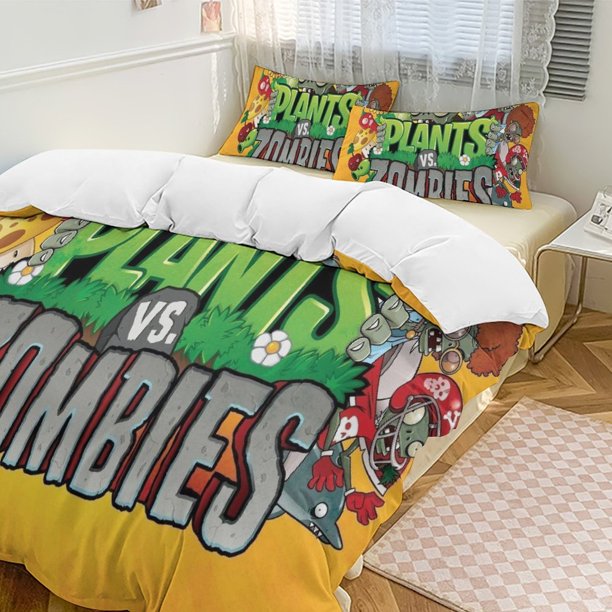 Plants Vs Zombies Quilt Set Thicken Soft 3 Pieces Bedding Set All Season Duvet Cove with 2 Pillowcases for Adult Women Girls Teens Home Room Decor
