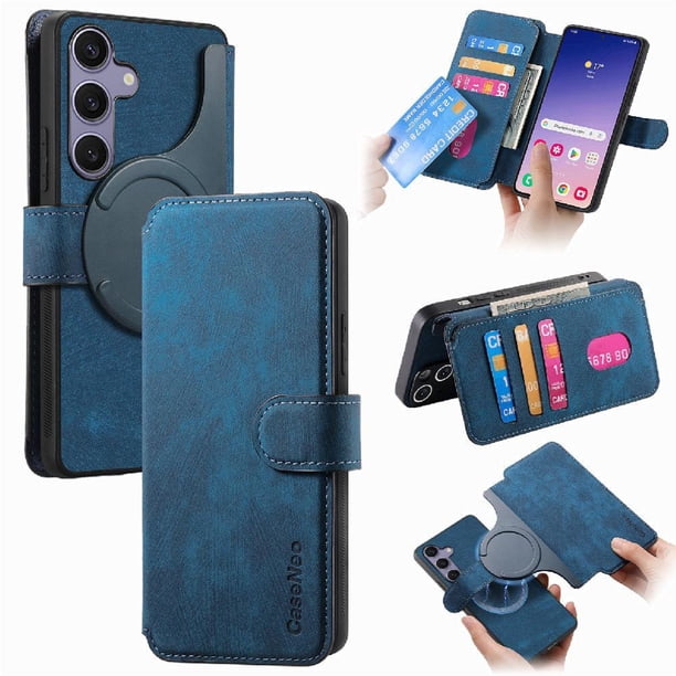 Funda Billetera Magnética para Samsung Galaxy S25 Soporte Tarjetas Desmontable Azul
