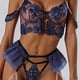 thumbnail image 1 of Floral Embroidery Lingerie Set, Sexy Chain Cami Crop Top Bra & Hollow Thong Panties, Women's Sexy Lingerie & Underwear, 1 of 3