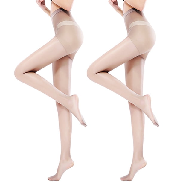 Paquete de 2 medias de seda brillantes y transparentes para mujer, con control superior y talle alto, ultra brillantes