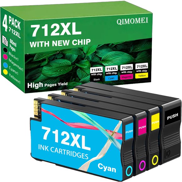 Cartucho de Tinta QIMOMEI 712XL Paquete de 4 para HP DesignJet