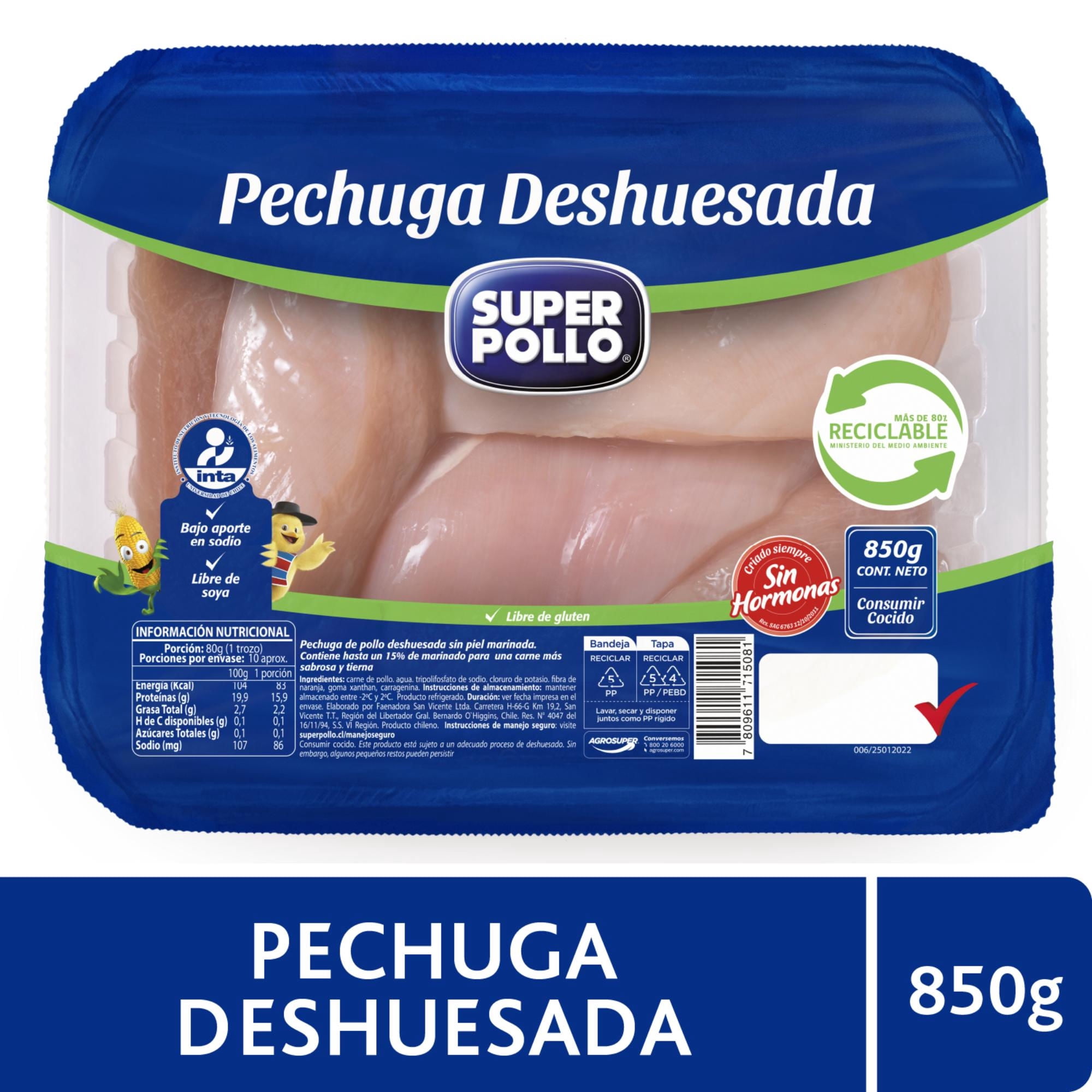 Pollo Pechuga Deshuesada Envasada. 850 g Super Pollo