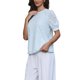 thumbnail image 4 of INSPIRE CHIC Tops de Verano para Mujeres con Mangas Cortas Abullonadas Cuello Redondo Camisas con Aberturas Sueltas Túnica XS Azul Claro, 4 of 6