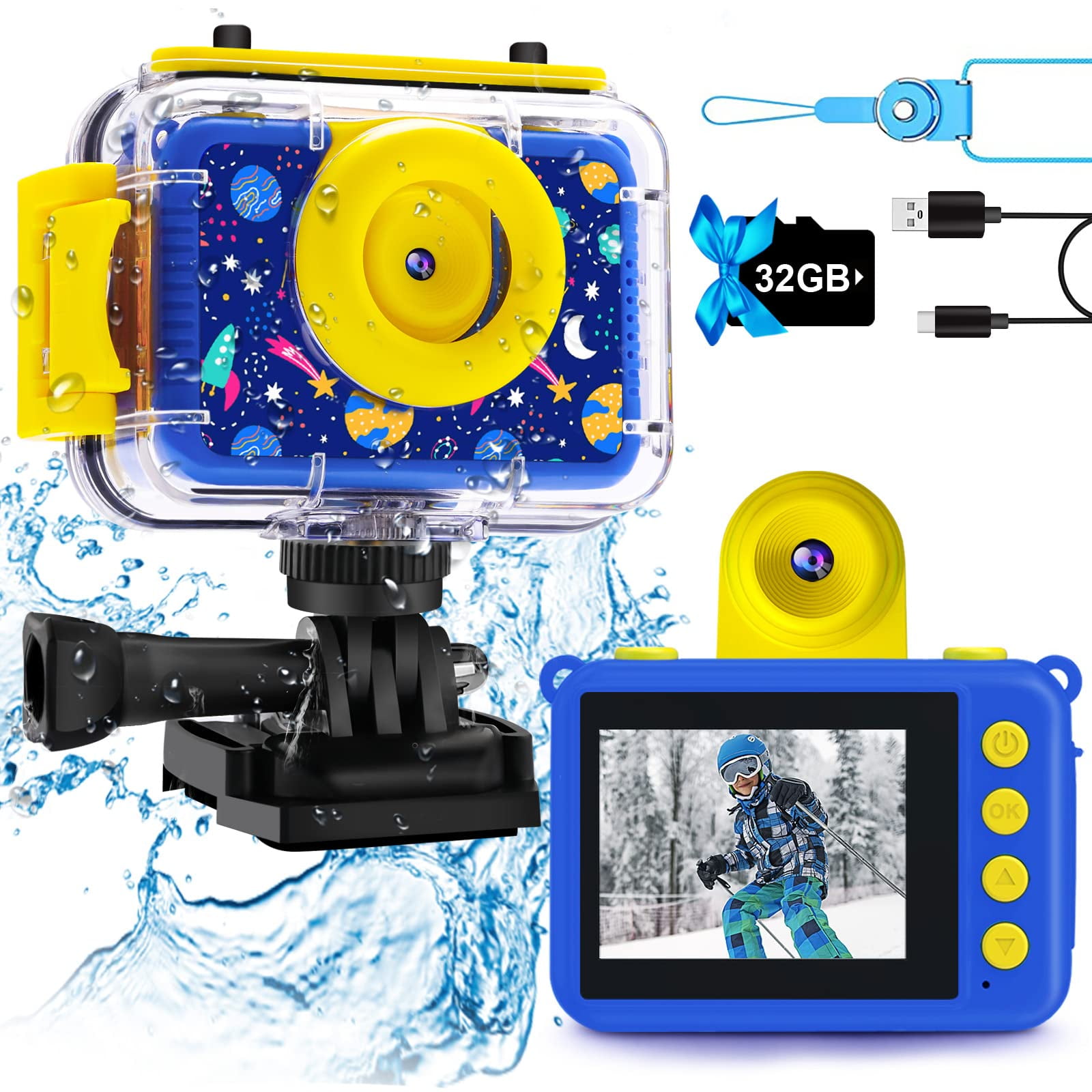 Cámara Impermeable Gktz Kids 20mp 1080p Con Tarjeta Sd De 32gb Rosa