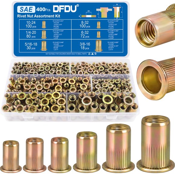 Kit de Tuercas de Remache DFDU 400 piezas - Juego de Insertos Roscados UNC