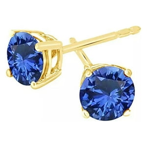 Aros Paris Jewelry 10K Yellow Gold Plated 2 Ct Round Created Blue Sapphire
