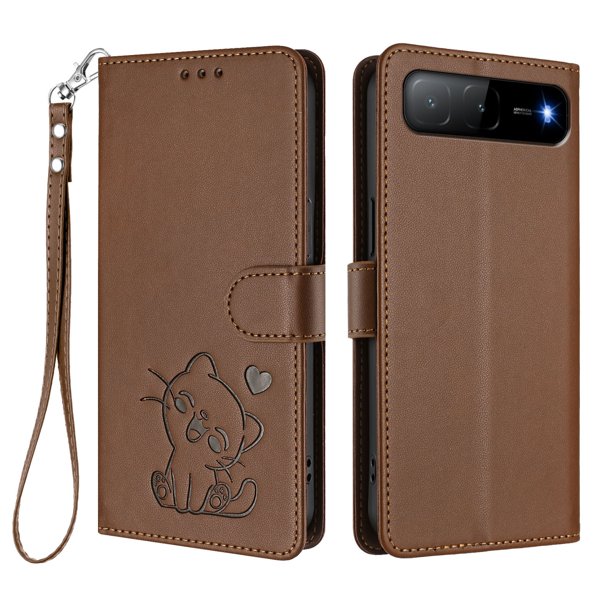 Funda Volteable con Diseño de Gato para Infinix Hot 60i 5G, Marrón