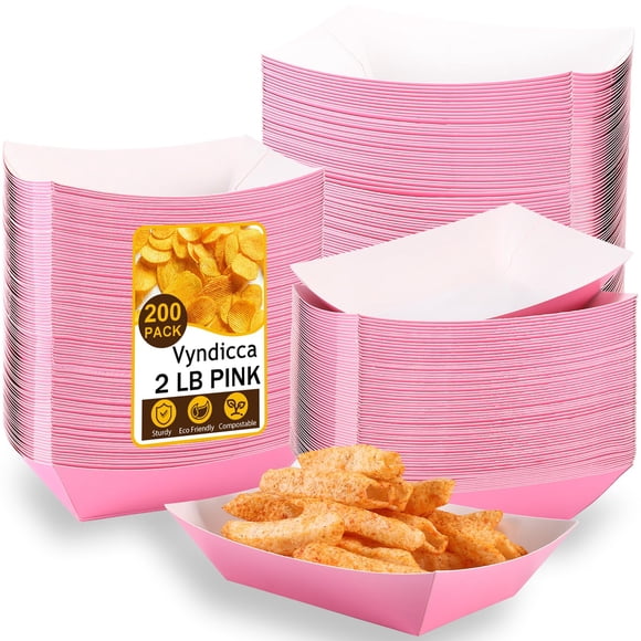 Bandejas de papel para alimentos Vyndicca, 200 piezas, rosa, 15,5 x 10 x 3,8 cm