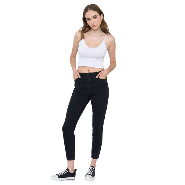 Jeans Mujer Skinny Fit Roturas Negro Corona