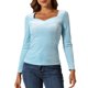 thumbnail image 1 of INSPIRE CHIC Tops de terciopelo para mujer con cuello de corazón elegante y mangas largas T-Shirt S Azul claro, 1 of 6