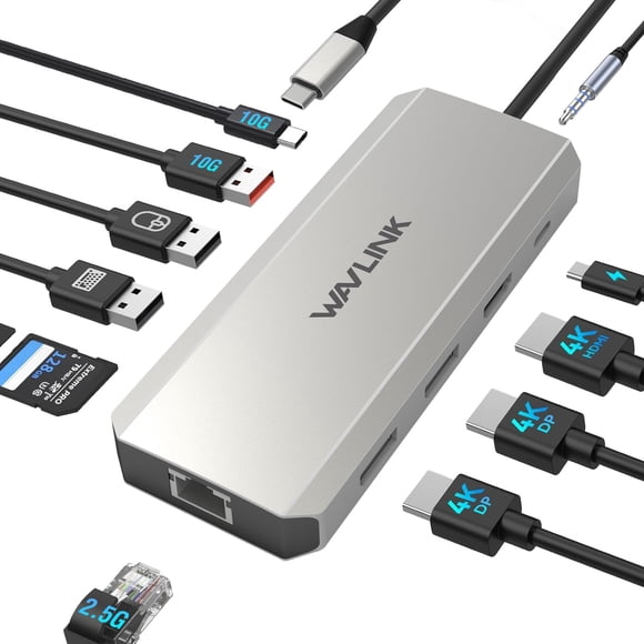 Estación de acoplamiento WAVLINK de doble monitor DisplayPort HDMI 100W PD