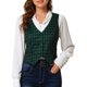thumbnail image 1 of INSPIRE CHIC Chaqueta sin mangas a cuadros elástica asimétrica con botones y cintura fruncida en V para mujer S Verde, 1 of 8