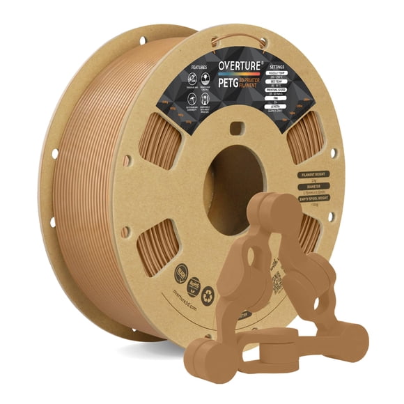 Filamento para impresora 3D OVERTURE PETG de 1,75 mm, bobina de 1 kg, color marrón