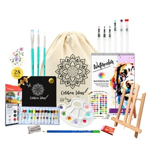 Celebra Ideas - Set Kit De Arte Pinturas Acuarelas Con Atril Y Croquera 28 Pcs