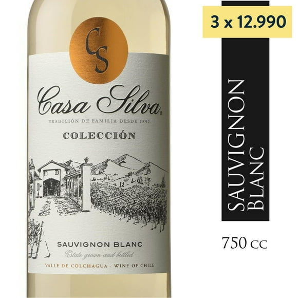 Vino Blanco Casa Silva Colección Sauvignon Blanc Botella, 750 cc