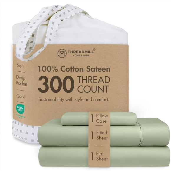 Juego de sábanas Twin Threadmill 100% algodón 300 TC Sateen
