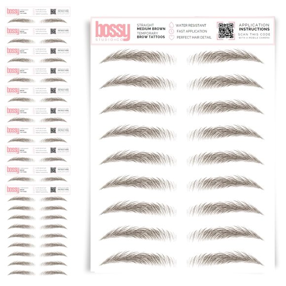 Tatuajes temporales para cejas Brows by Bossy – Marrón medio – Pack de 10