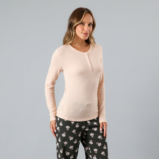 Pijama Polera Rib Con Pata Y Broche Flores Mujer 33780-236