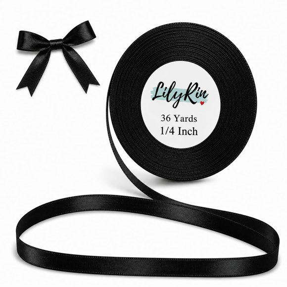 Cinta de Satén Negra LilyRin 6 mm x 33 m para Manualidades DIY