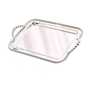 Magideal - Bandeja Para Servir Con Asas, Bandeja Para Joyas, Bandeja Multiusos Para Alimentos, Bandeja Con Espejo Para Cafeterías, Baños, Salón De Té, Tocador, M Plata