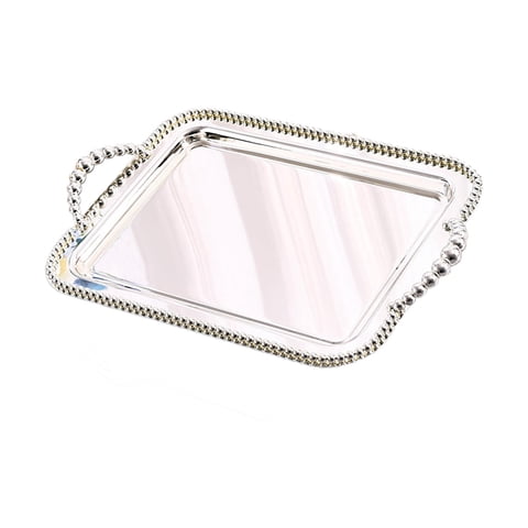 Magideal - Bandeja Para Servir Con Asas, Bandeja Para Joyas, Bandeja Multiusos Para Alimentos, Bandeja Con Espejo Para Cafeterías, Baños, Salón De Té, Tocador, M Plata