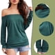 thumbnail image 3 of Blusa con hombros descubiertos, manga larga, color puro, cuello de una línea, blusas casuales de moda para mujer, 3 of 5