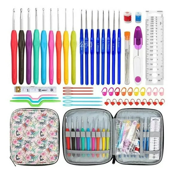Set Con Estuche Crochet Silicona Accesorios Para Tejer
