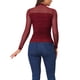 thumbnail image 3 of INSPIRE CHIC Top de Malla de Halloween para Mujer de Manga Larga Sólida con Cuello Simulado Panel Transparente con Fruncido Lateral M Rojo, 3 of 6