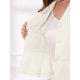 thumbnail image 5 of INSPIRE CHIC Traje de Mujer Conjunto de Regreso a Clases para Maestras Conjuntos de Negocios Blazer Sin Cuello con Peplum Traje Formal de Falda Lápiz Conjunto de 2 Piezas XL Blanco Crema, 5 of 6