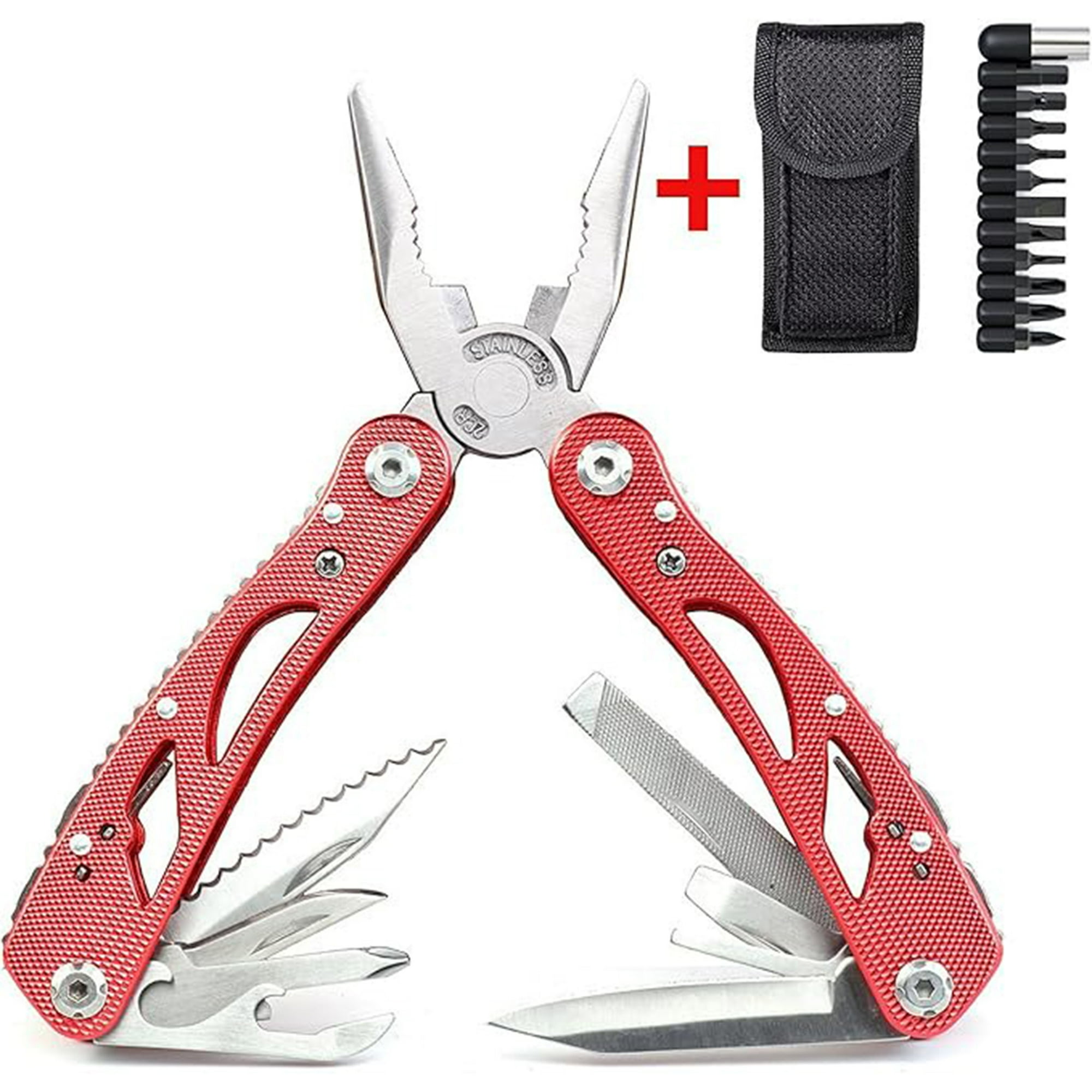 Veatool - Herramienta Multiusos, Juego De Cuchillos De Alicates De Herramientas 24 En 1, Herramienta Multiusos Para Acampar Sobrevivir Al Aire Libre Etc(rojo)