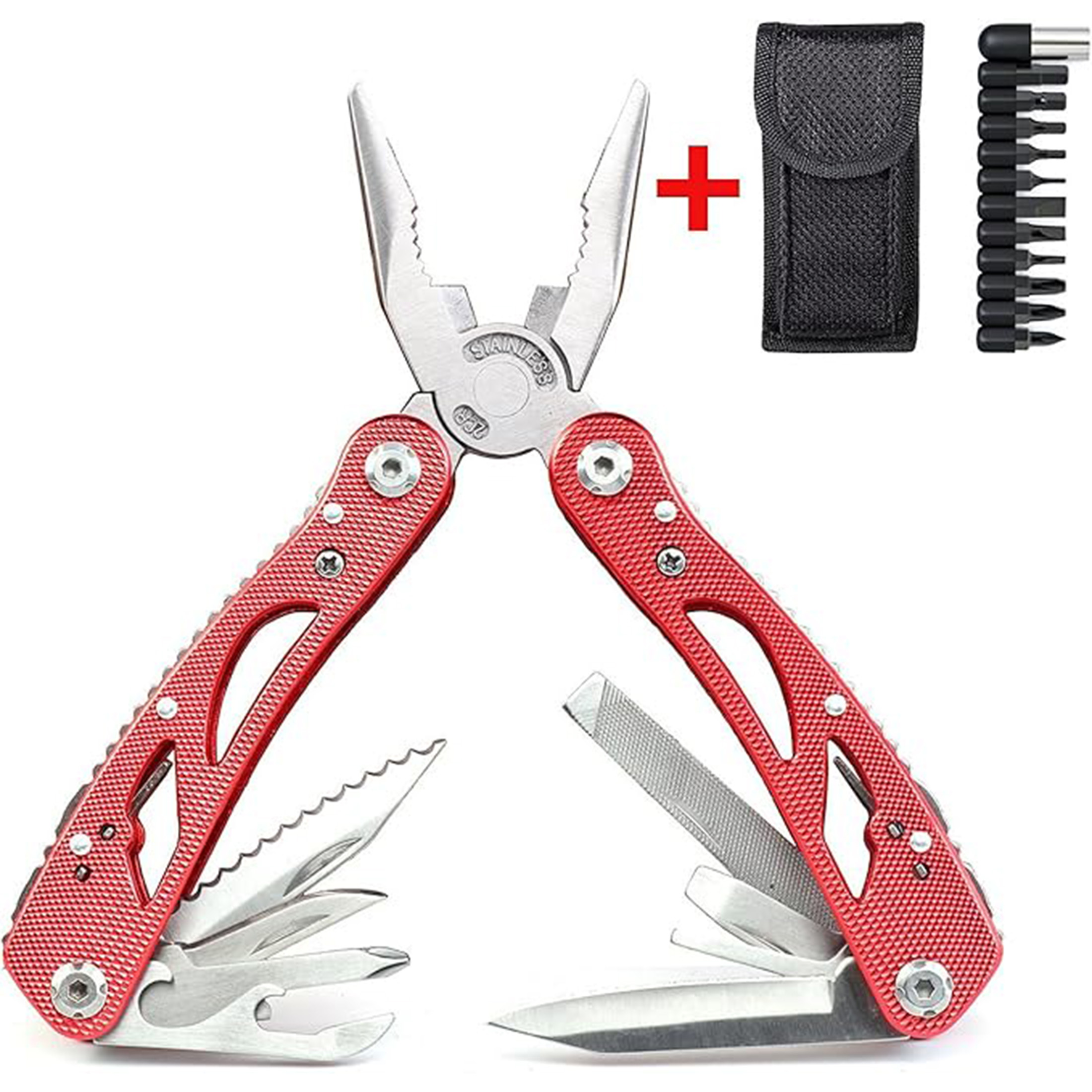 Veatool - Herramienta Multiusos, Juego De Cuchillos De Alicates De Herramientas 24 En 1, Herramienta Multiusos Para Acampar Sobrevivir Al Aire Libre Etc(Rojo)