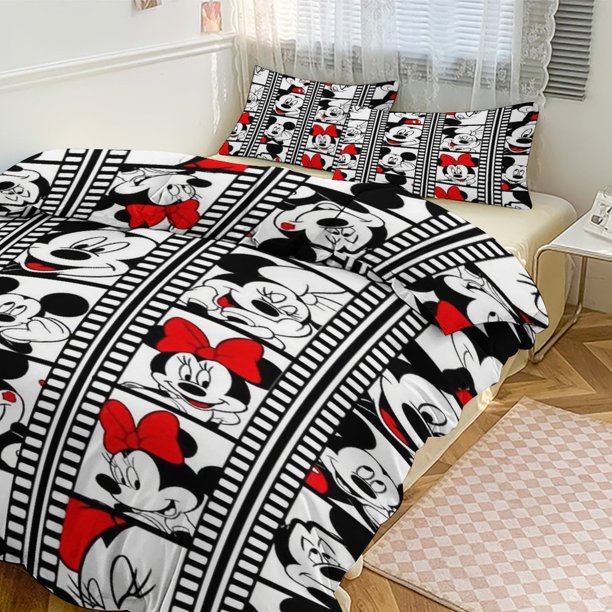 Mickey Print Bedding Set Pattern Duvet Cove Set 3 Pieces 1 Quilt Cover And 2 Pillowcases for Women Men Teens
