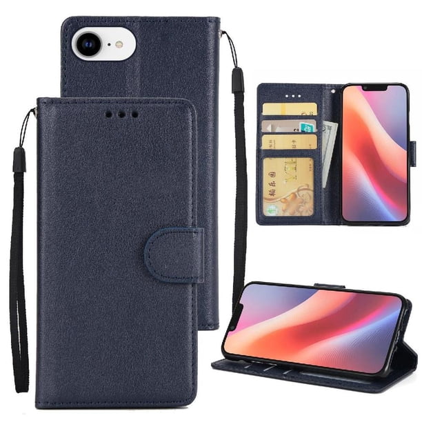 Funda Cartera para iPhone 16e con Tarjetero, Soporte y Cordón - Protección Azul