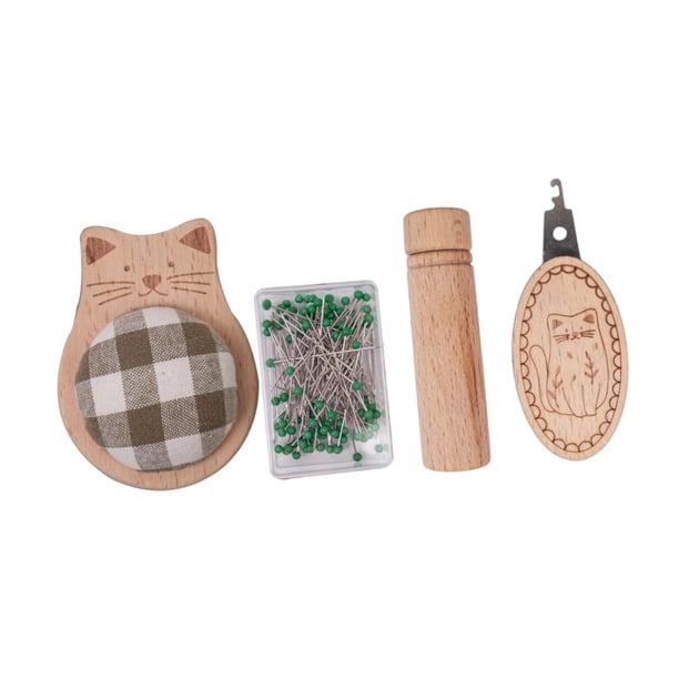 Mini Alfiletero con Alfileres, para Manualidades de Costura, de Madera, Antipérdida, Portátil, para Acolchado, para El Hogar, para Punto de Cruz, Port En forma de gato