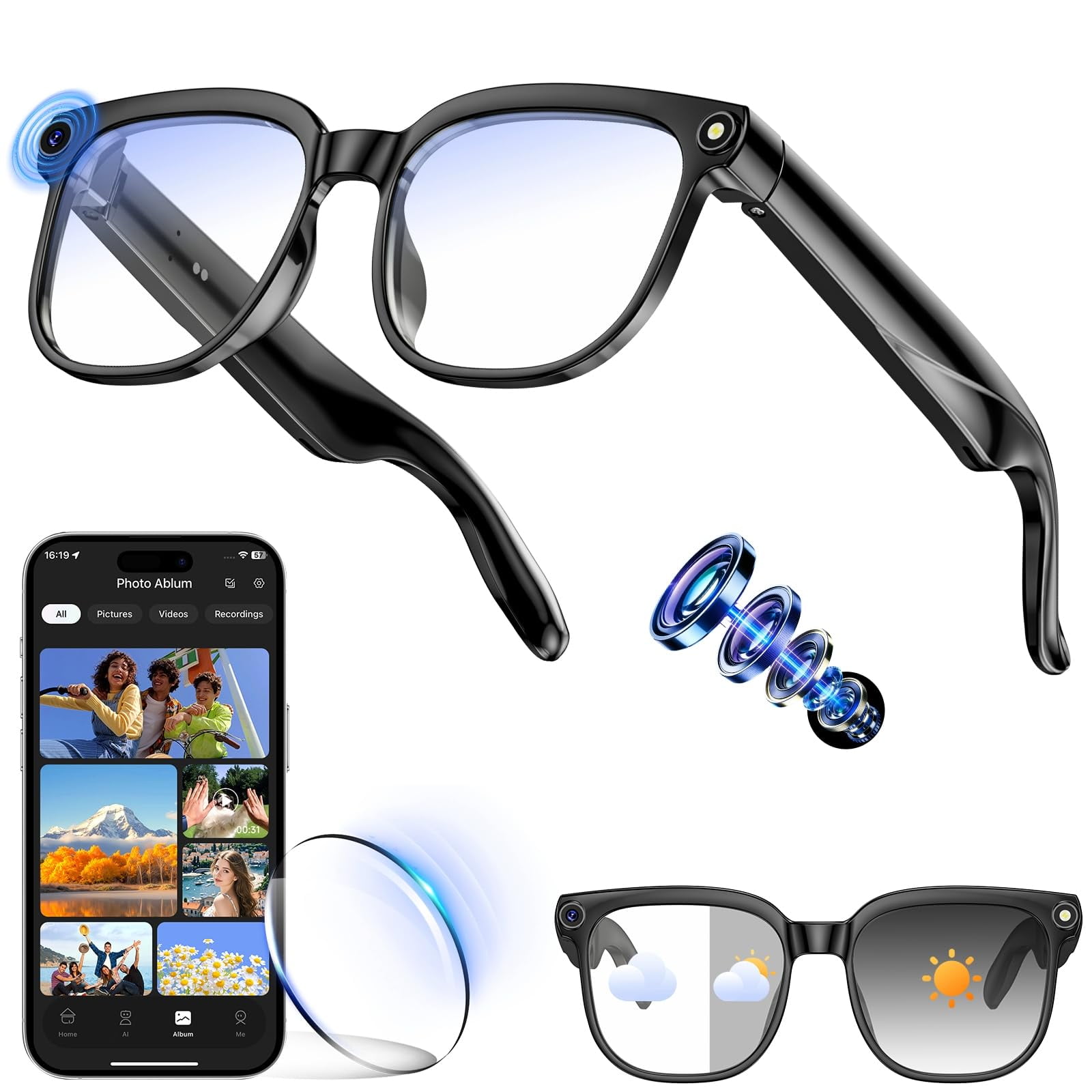 Gafas Inteligentes Hwagol Con Cámara De Grabación De Fotos/vídeo Hd De 8 Mp