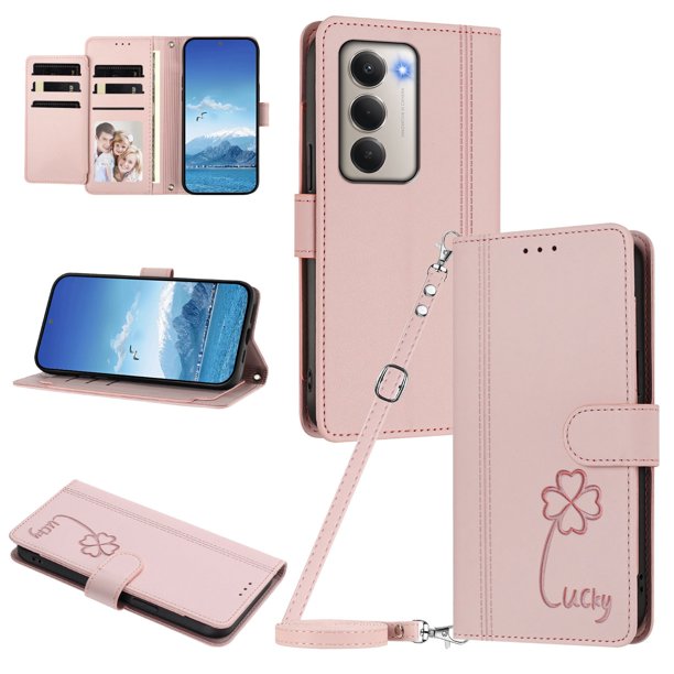 Funda Cartera Trébol para Xiaomi Redmi 15 4G/5G con Ranuras Tarjetas y Carga Inalámbrica Rosa