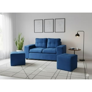 Muebles Cottoni - Sofá 2 Cuerpos + 2 Pouf Lucca Felpa