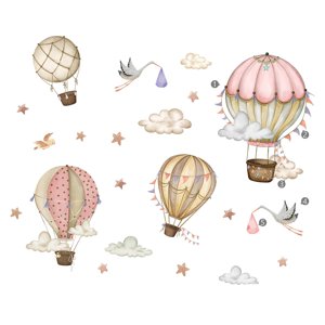 Magideal - 2X Pegatinas De Pared De Globo De Aire Caliente, Calcomanías De Pared De Nubes De Pájaros Estrella, Decoración De Paredes, Mural De Arte Para Sala De