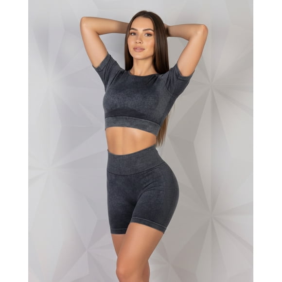 Conjunto Deportivo Mujer Short Push Up y Top Manga Corta