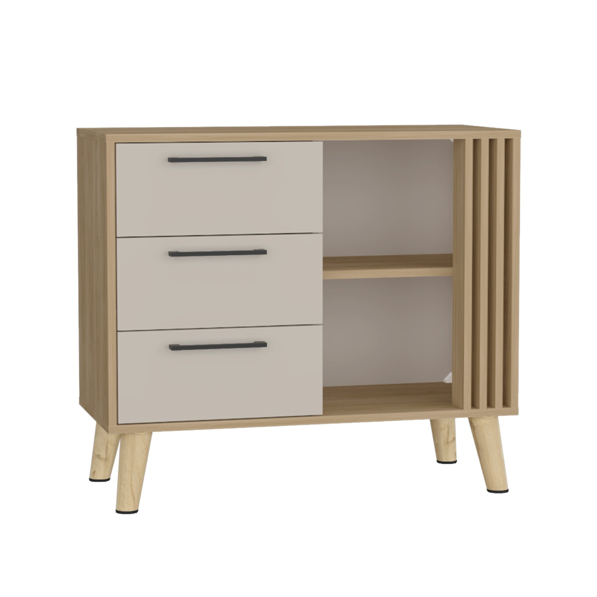 Fm Furniture - Comoda 3 Cajones Fm 64,4x80x35 Cm Café Claro Y Beige