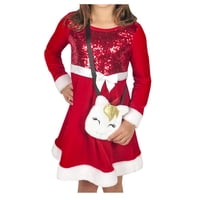 Pink & Violet - Vestido De Santa De Terciopelo Rosa Y Violeta Con Bolsa Para Niña 3T