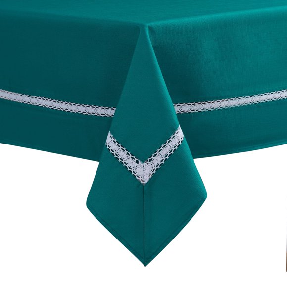 Mantel EHouseHome 152x366 cm Verde Azulado con Encaje Blanco Impermeable