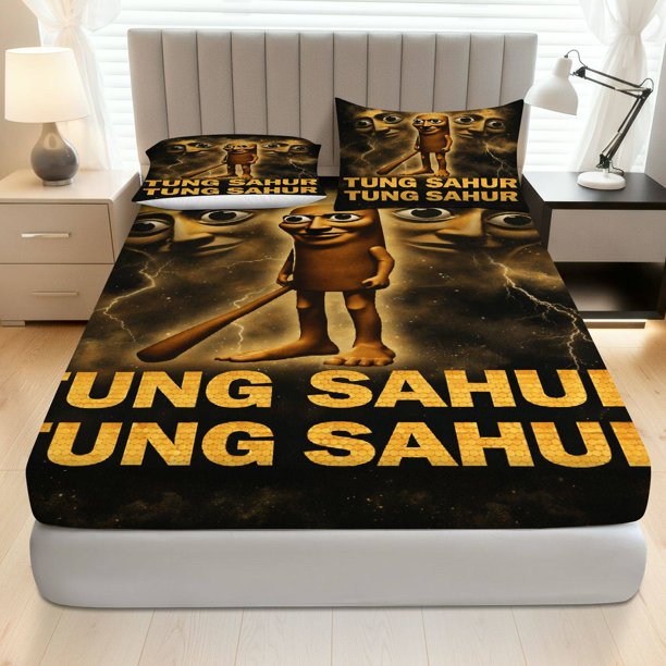 Funky Character Fitted Sheet Three Piece Set Festive Theme, Novelty Bedding Set, Mattress Protector Soft, Breathable