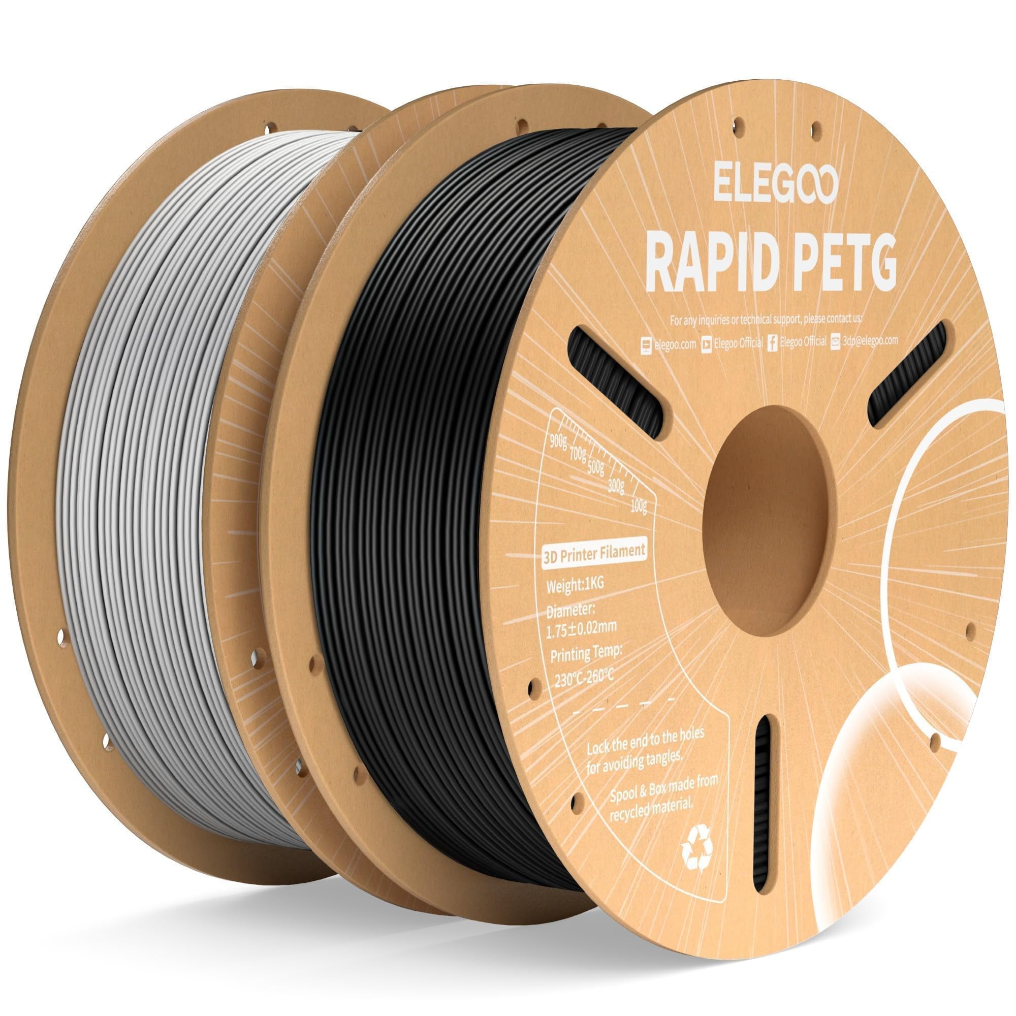 Filamento Para Impresora 3d Elegoo Rapid Petg De 1,75 Mm, Negro Y Gris, 2 Kg