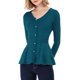 thumbnail image 5 of INSPIRE CHIC Suéter Peplum de Mujer Cuello en V Manga Larga Tejido Ajustado en la Cintura para Uso Casual y Estilo Diario M Azul Verde, 5 of 8