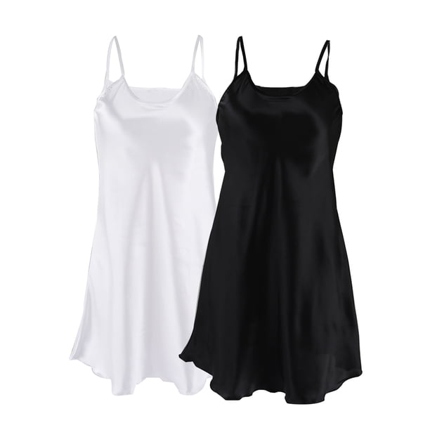 INSPIRE CHIC Vestido de Tirantes Espagueti con Volantes en el Dobladillo para Mujer Talla Grande de Seda Negro+blanco 3XL