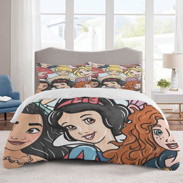 Dis-ney Princess Bedding Sets Cartoon Duvet Cover Lightweight 3 Piece Bet Sets for Kids Boys Girls