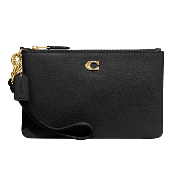 Wristlet Coach Pulished Pebble Small, piel negra
